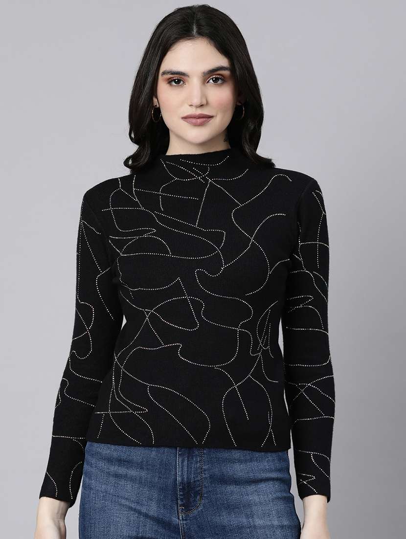 women embellished mock neck pullover