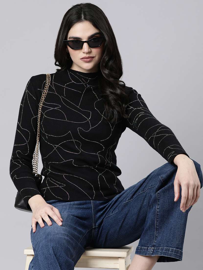 women embellished mock neck pullover - 21514492 -  Standard Image - 1