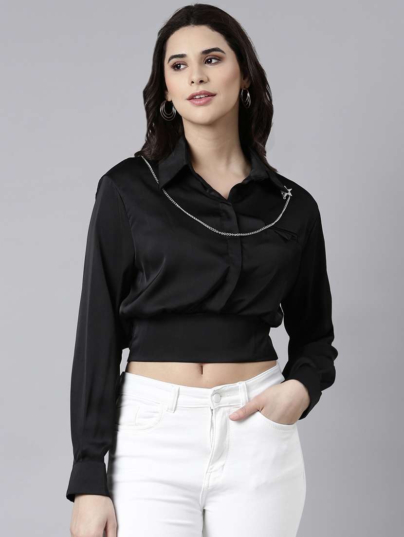 women solid collared blouson top - 21514495 -  Zoom Image - 0