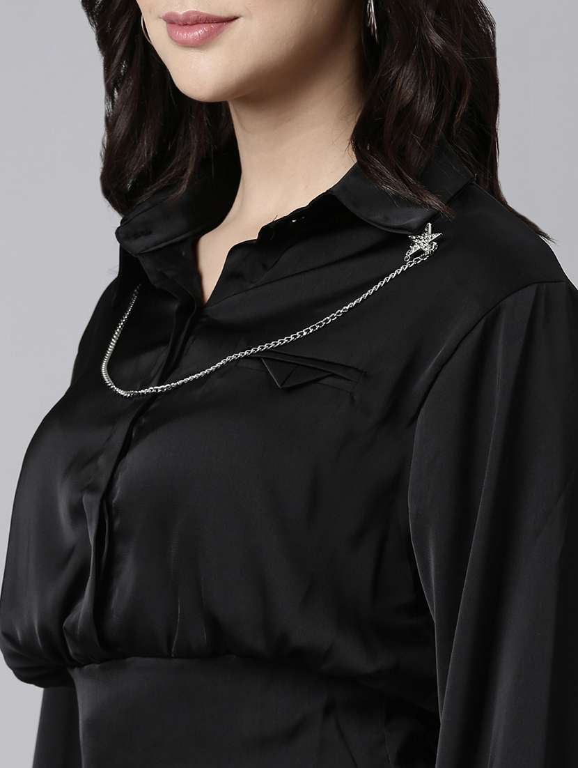 women solid collared blouson top - 21514495 - Standard Image - 6