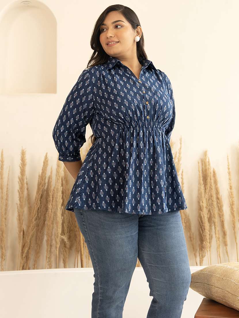 women dark blue printed a line top - 21514518 -  Standard Image - 1