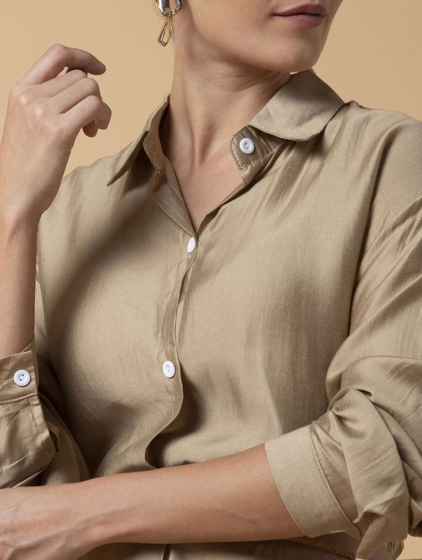 women gold solid shirt dress - 21514531 -  Standard Image - 6