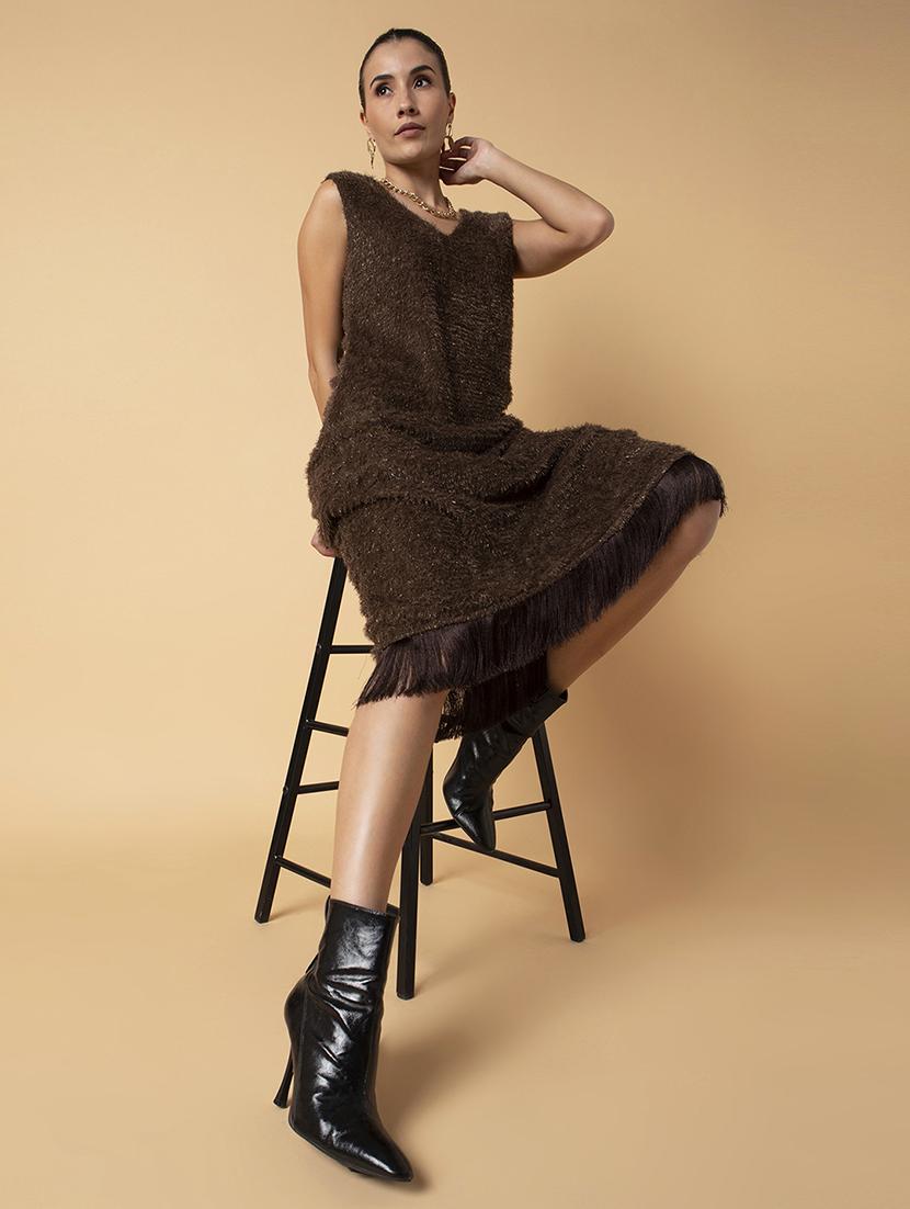 women brown solids sleeveless a-line dress - 21514532 - Standard Image - 4