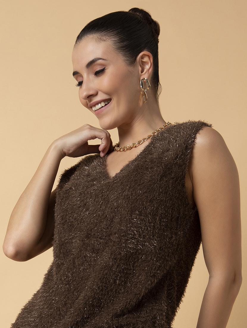 women brown solids sleeveless a-line dress - 21514532 - Standard Image - 6