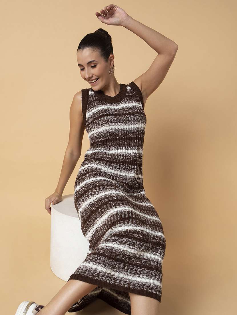 women brown stripes sheath dress - 21514536 -  Standard Image - 1