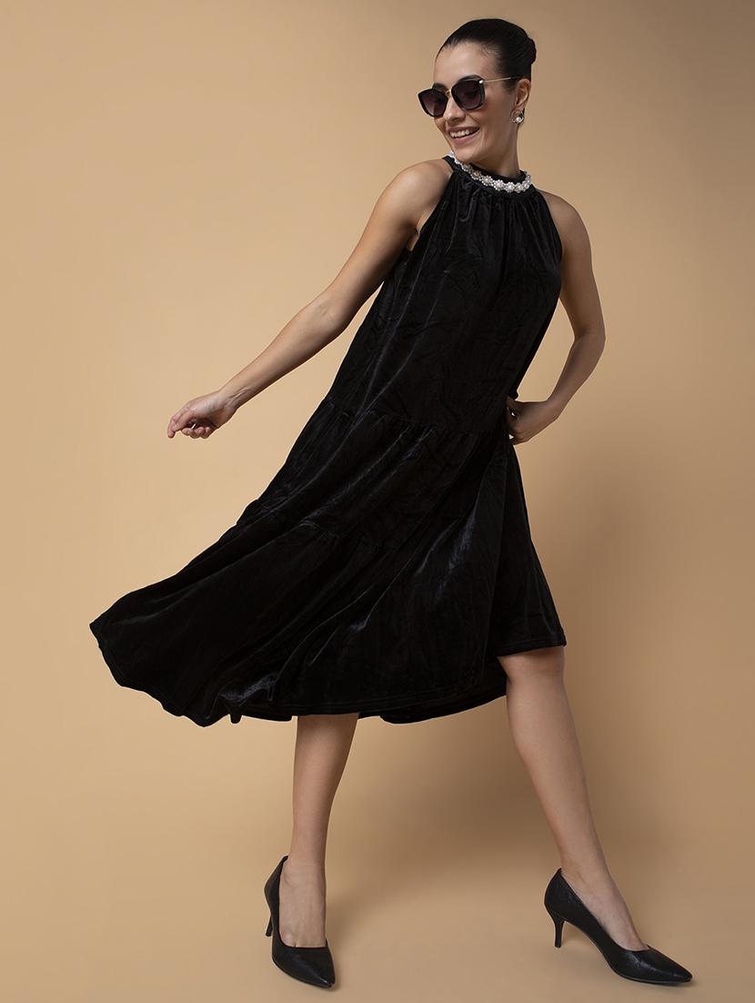 women black solid a-line dress - 21514546 - Standard Image - 4