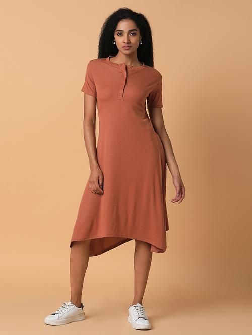 women rust solids short sleeves a-line dress - 21514550 -  Standard Image - 0