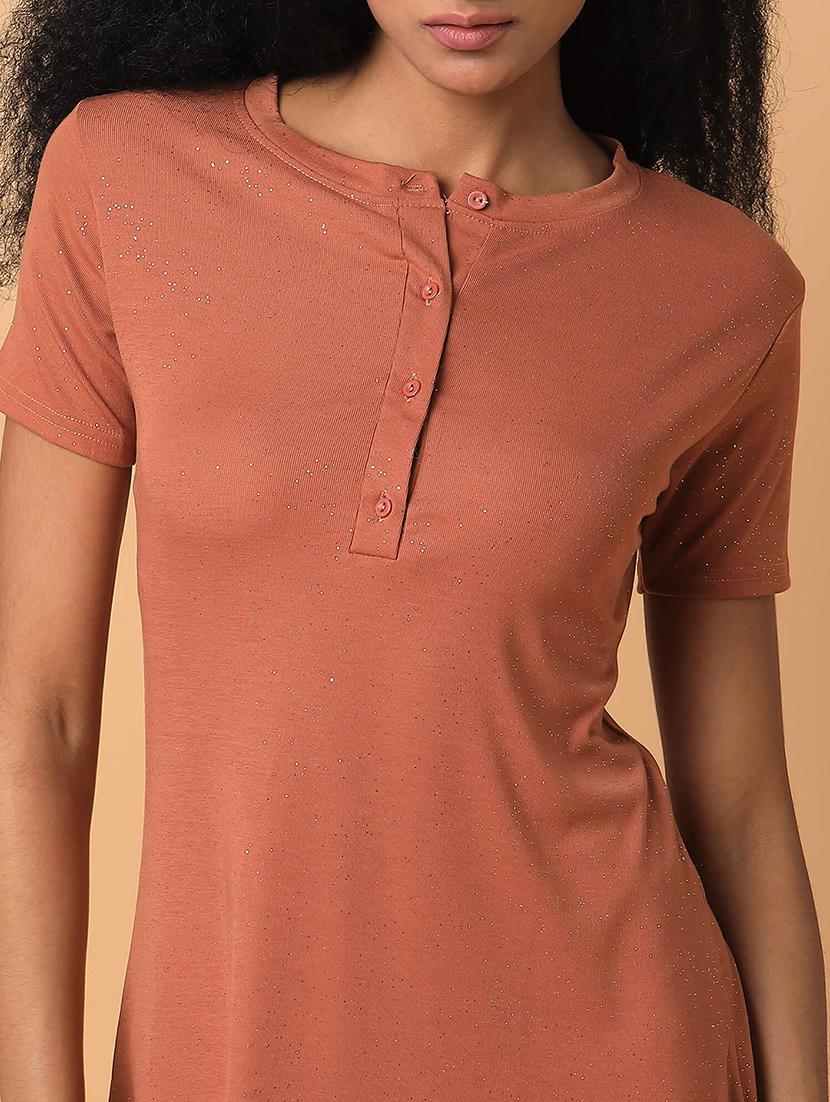 women rust solids short sleeves a-line dress - 21514550 - Standard Image - 6
