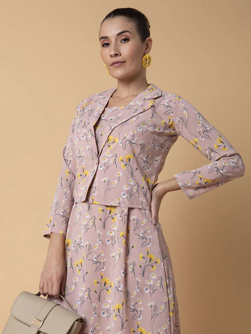 women floral printed a-line dress with shrug - 21514552 -  Standard Image - 1
