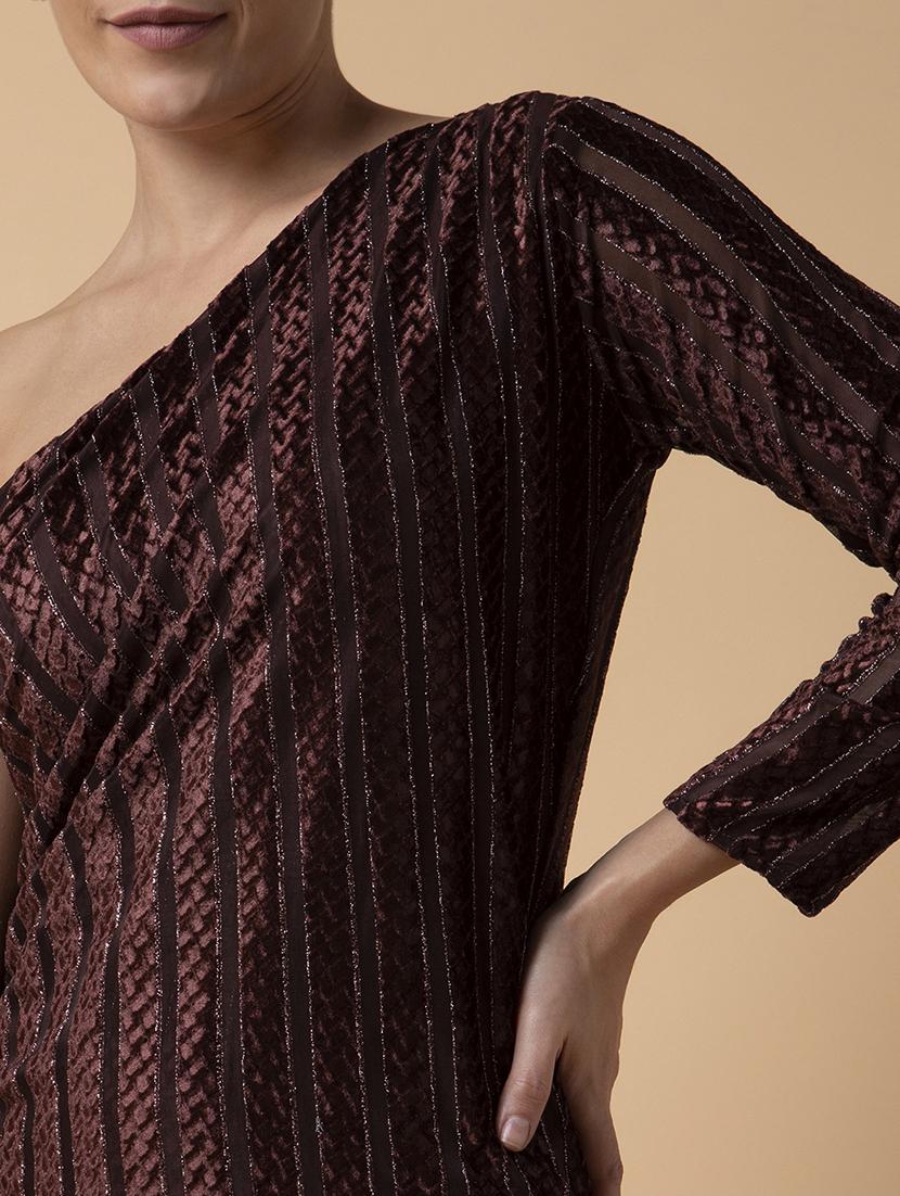 women brown single shoulder neck wrap dress - 21514553 - Standard Image - 6