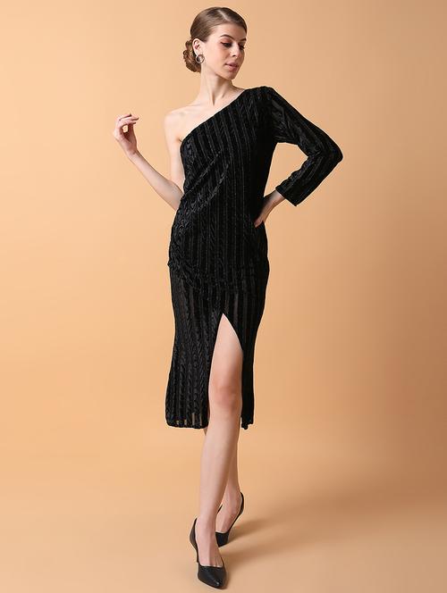 women black single shoulder neck wrap dress - 21514554 -  Standard Image - 0