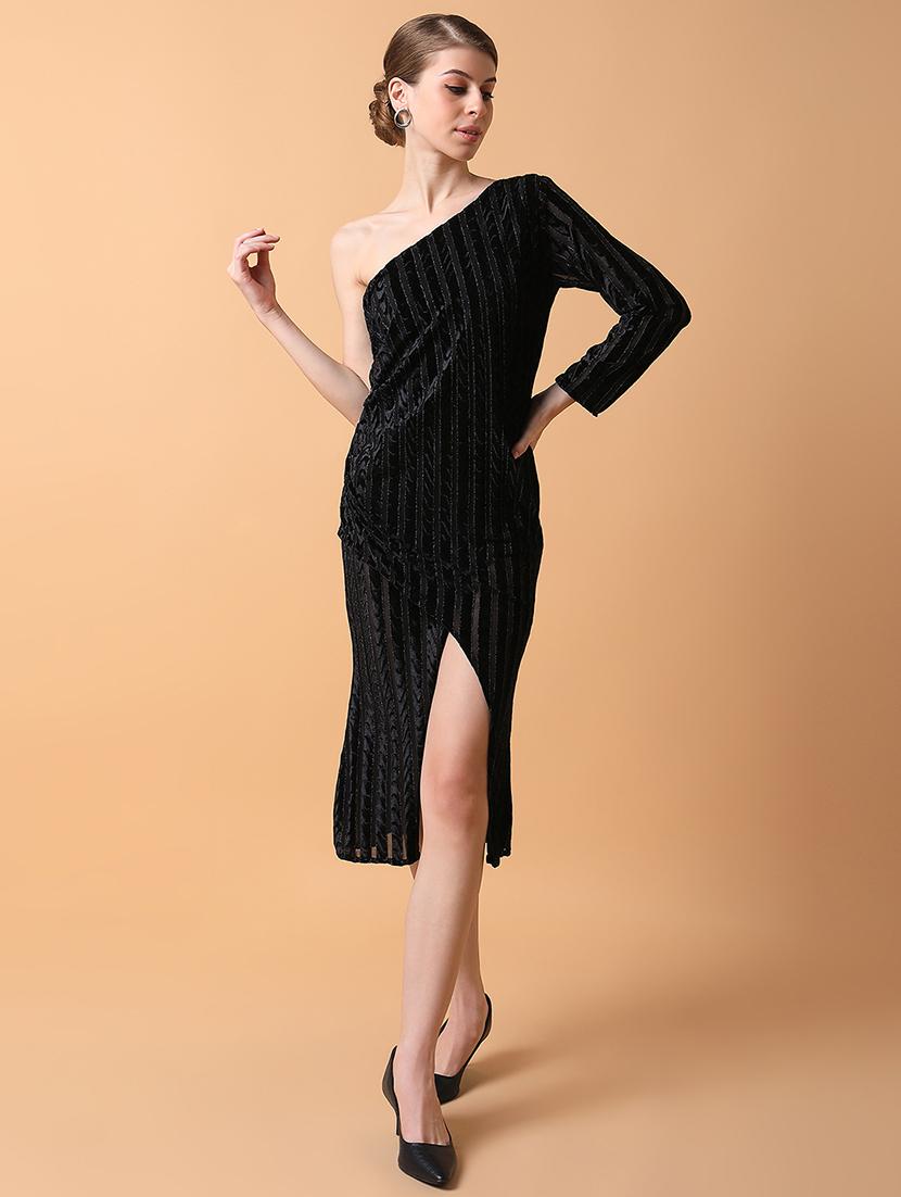 women black single shoulder neck wrap dress - 21514554 -  Zoom Image - 0