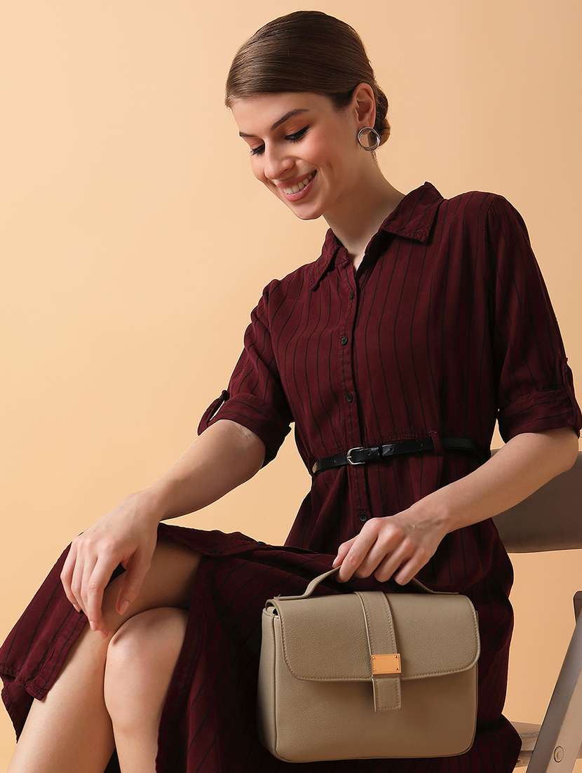 women maroon stripes a-line dress - 21514557 -  Standard Image - 1