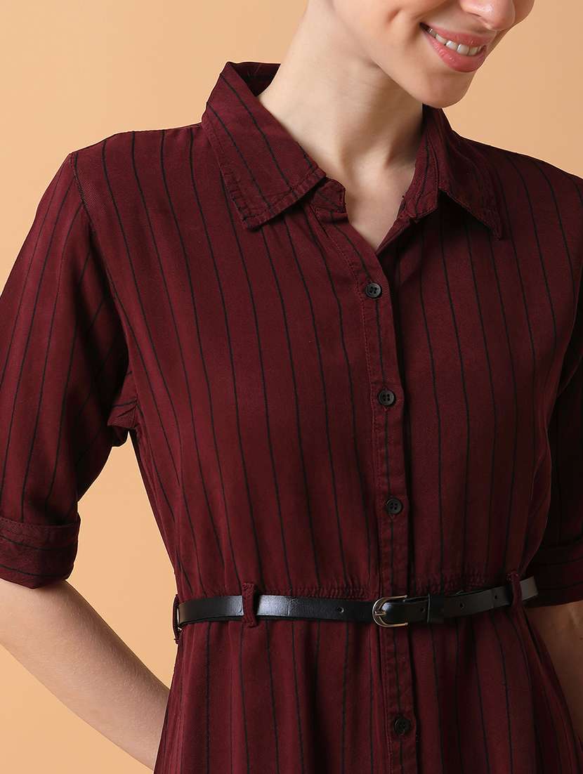 women maroon stripes a-line dress - 21514557 -  Standard Image - 6