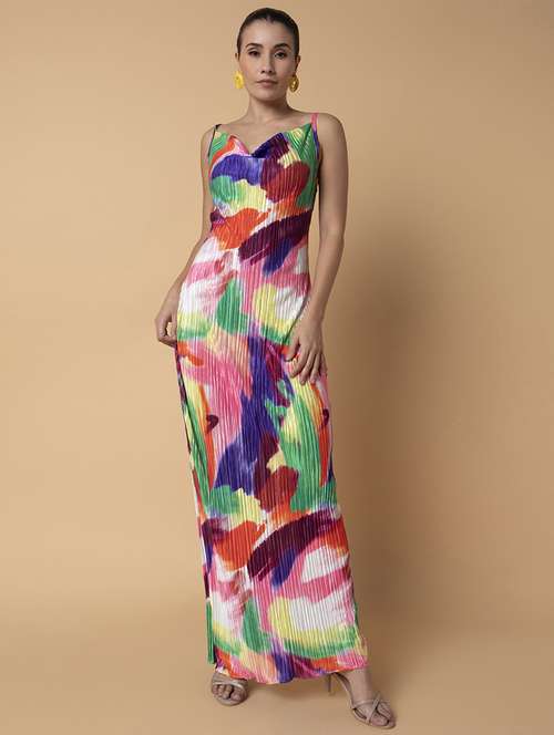 Women Printed Cowl Neck Bodycon Dress