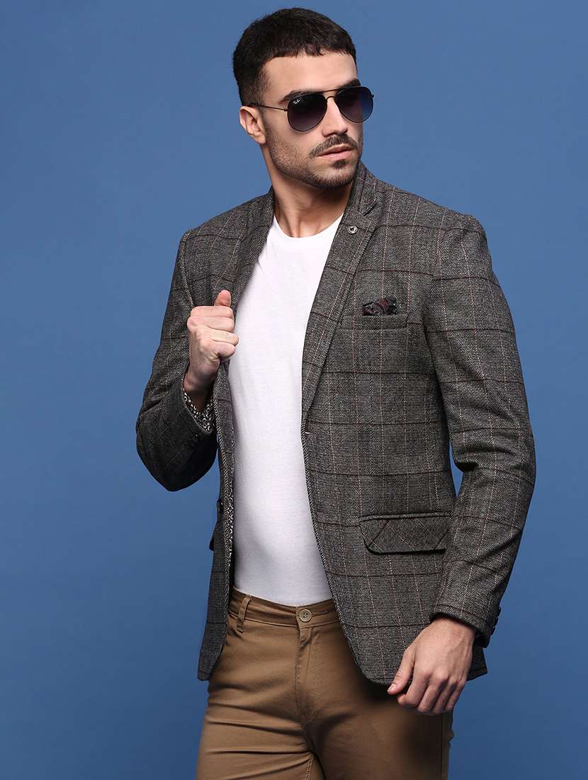 men checks single breasted casual blazer - 21514574 -  Standard Image - 1