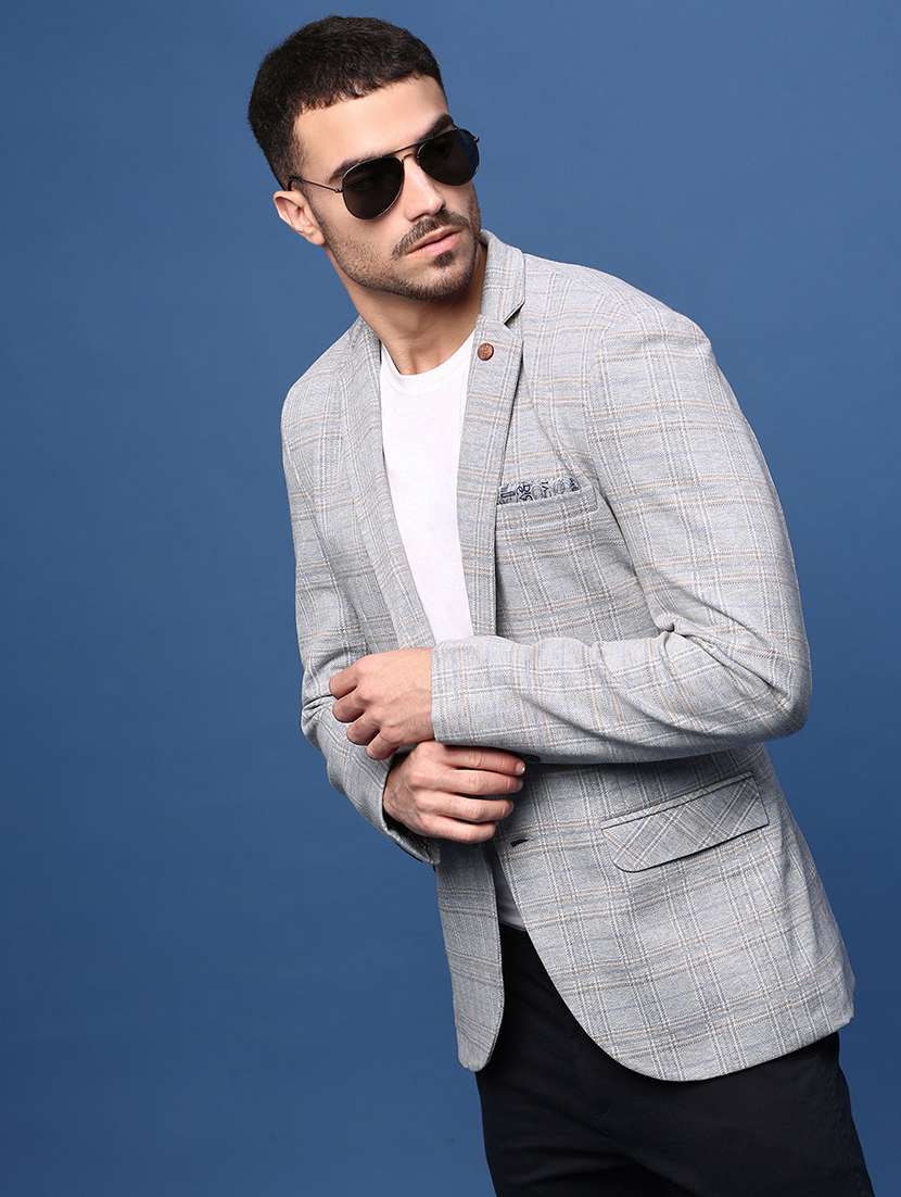 men long sleeve checks casual blazer - 21514579 -  Standard Image - 1