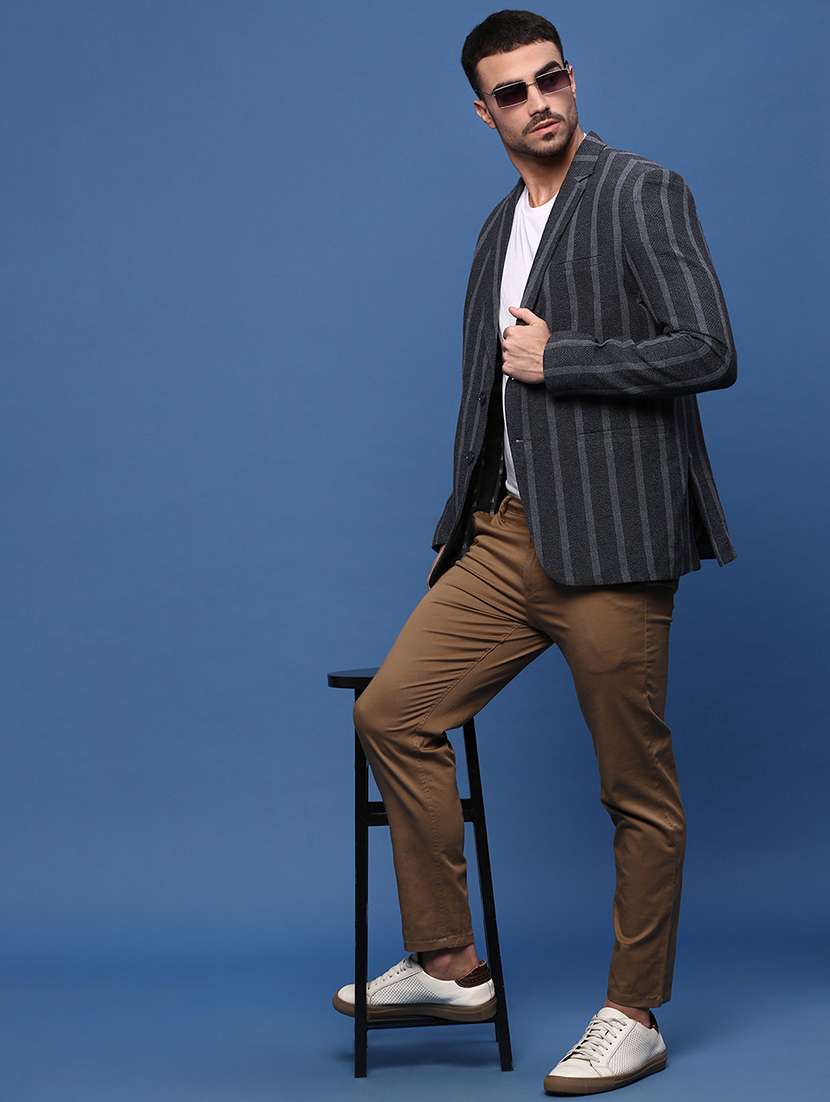 men charcoal single breasted casual blazer - 21514588 -  Standard Image - 4