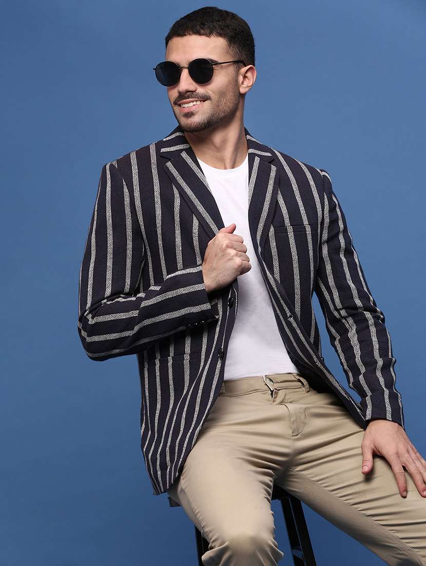 men navy blue single breasted casual blazer - 21514589 -  Standard Image - 1