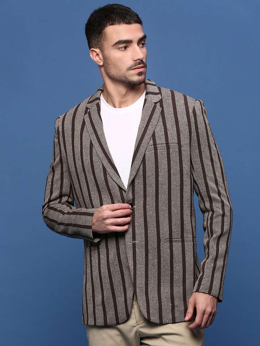 men long sleeve stripes casual blazer