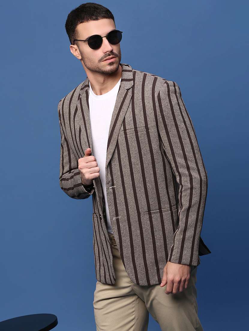 men long sleeve stripes casual blazer - 21514590 -  Standard Image - 1