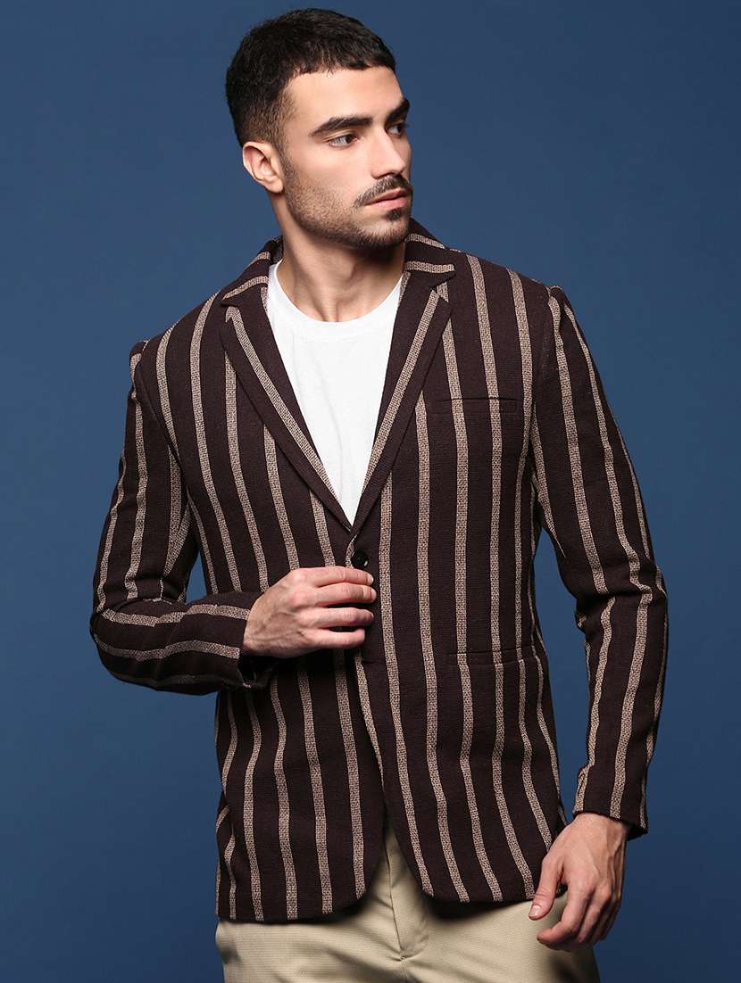 men long sleeve stripes casual blazer