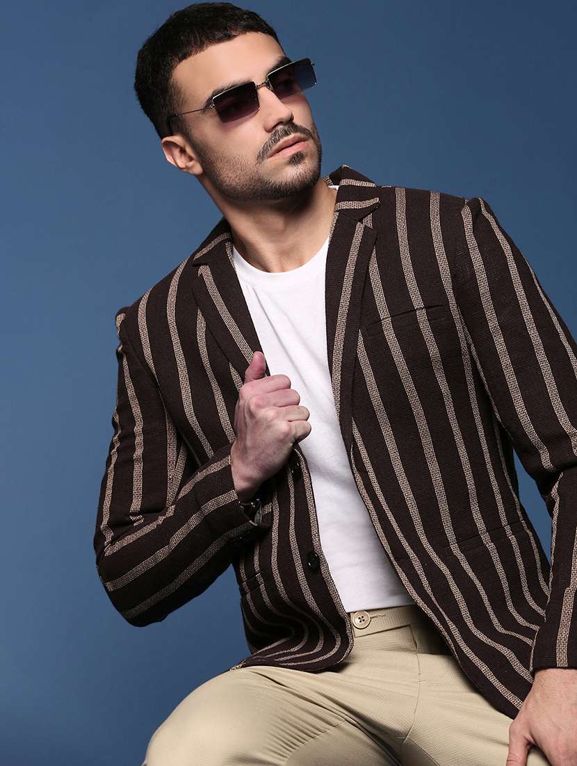 men long sleeve stripes casual blazer - 21514596 -  Standard Image - 1