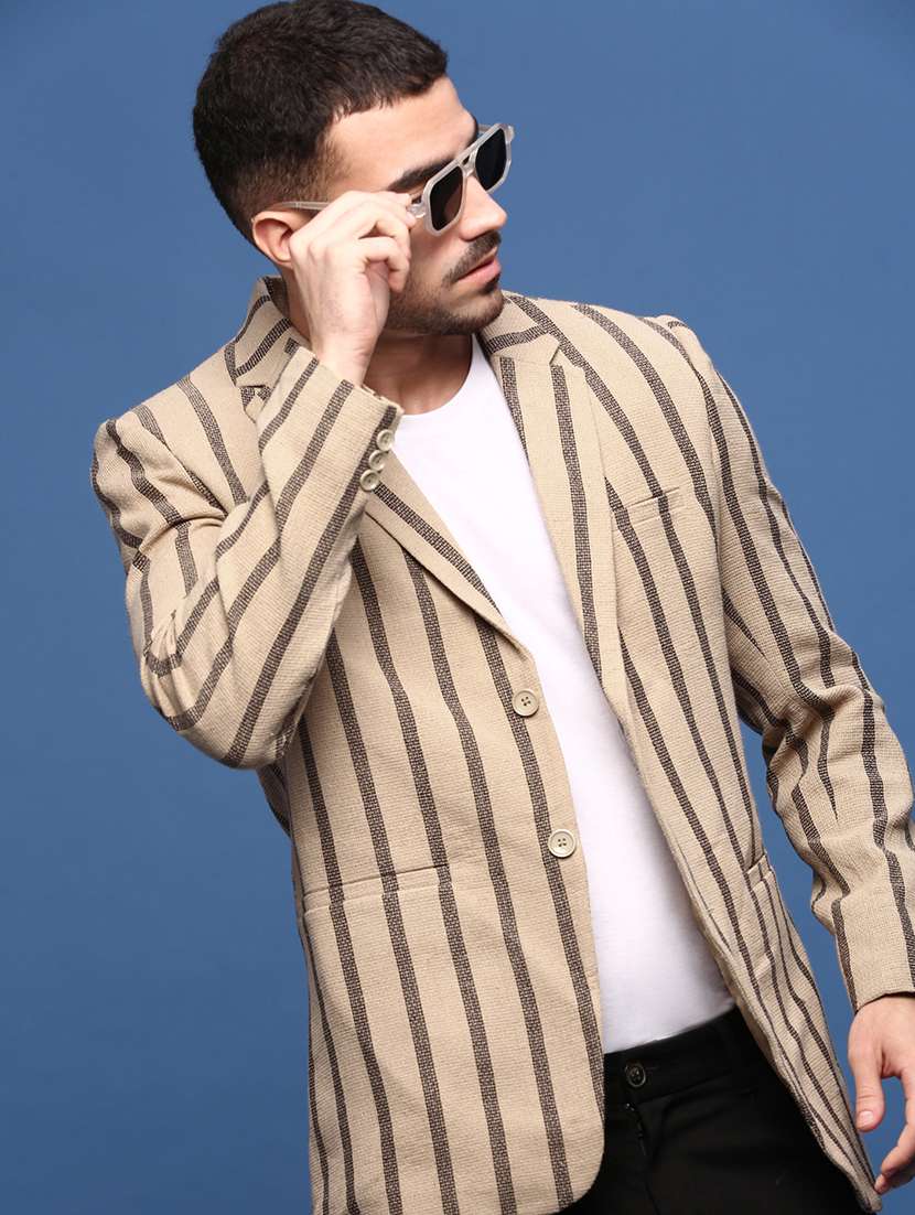 men stripes single breasted casual blazer - 21514597 -  Standard Image - 1