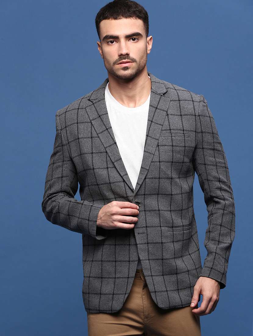 men long sleeve checks single breasted casual blazer