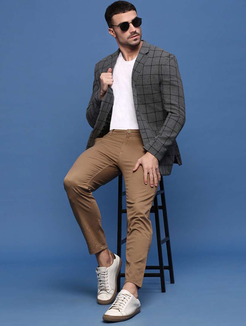 men long sleeve checks single breasted casual blazer - 21514598 -  Standard Image - 4