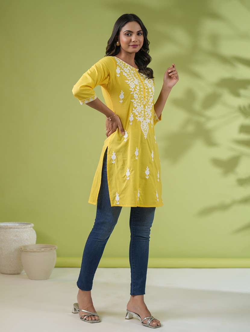 women chikankari work round neck kurti - 21514599 -  Standard Image - 1