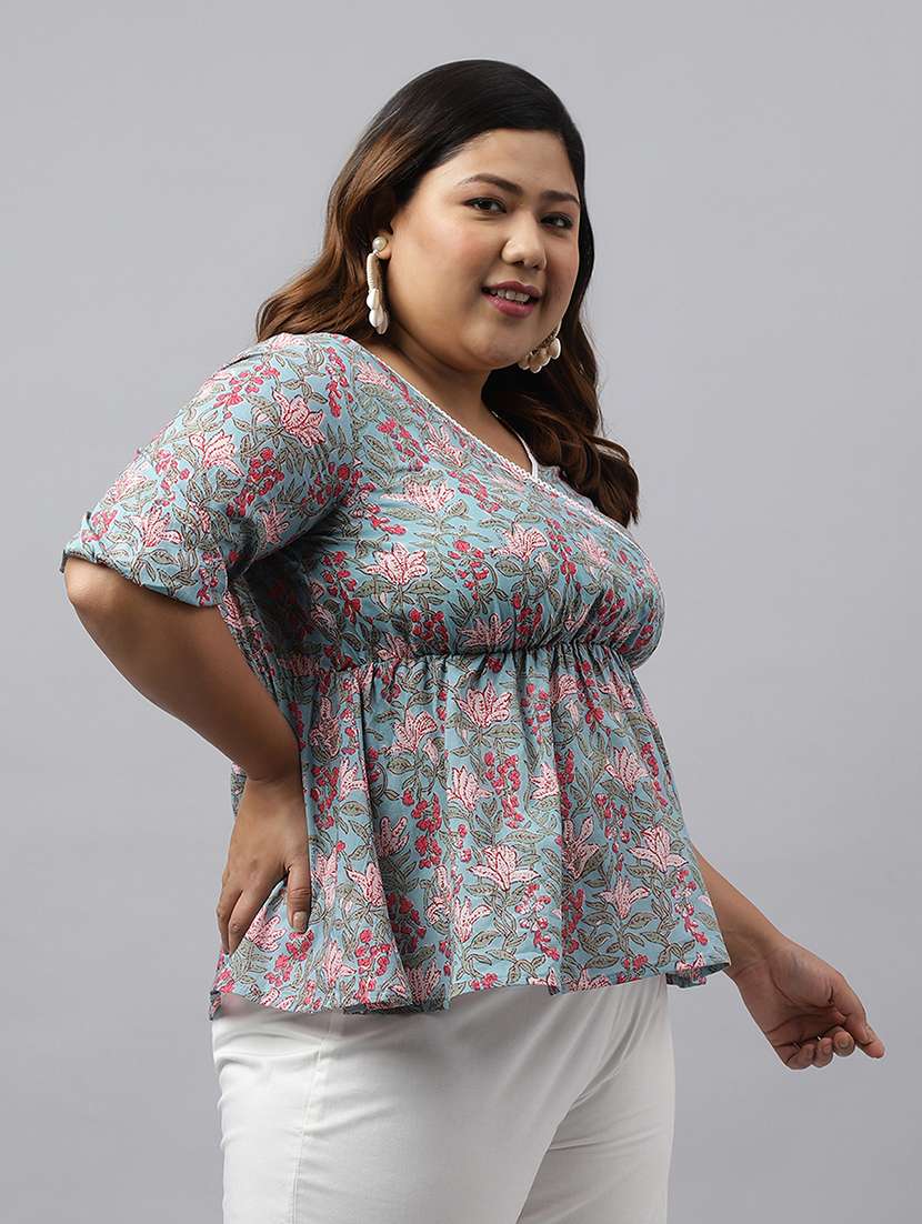 women aqua blue floral printed peplum top - 21514610 -  Standard Image - 1
