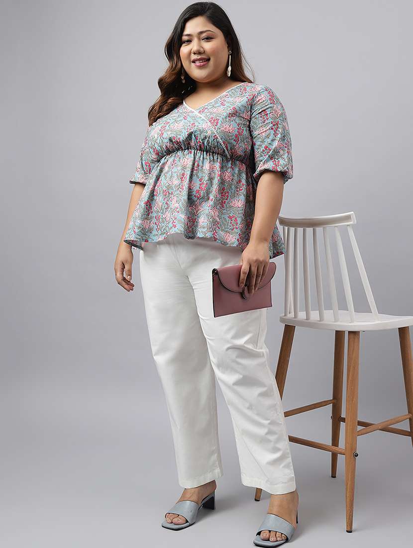 women aqua blue floral printed peplum top - 21514610 -  Standard Image - 4