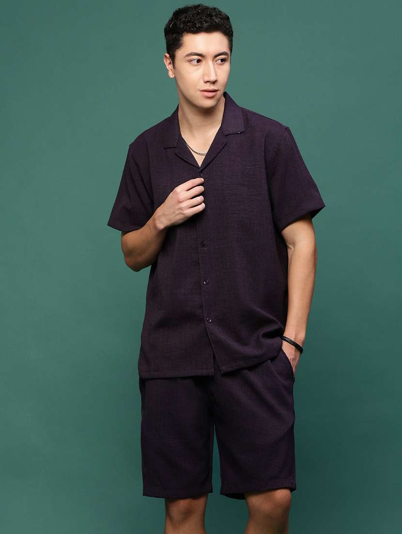 men collared solid co-ord set