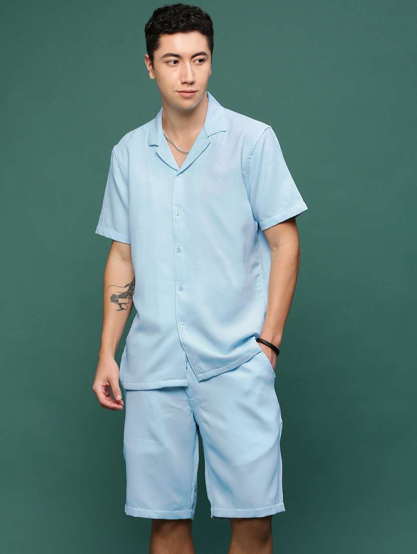 men collared solid co-ord set