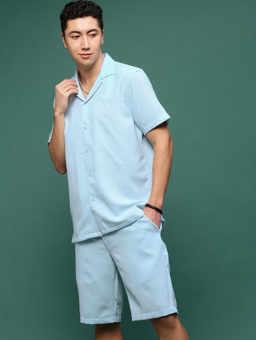 men collared solid co-ord set - 21514633 - Standard Image - 1