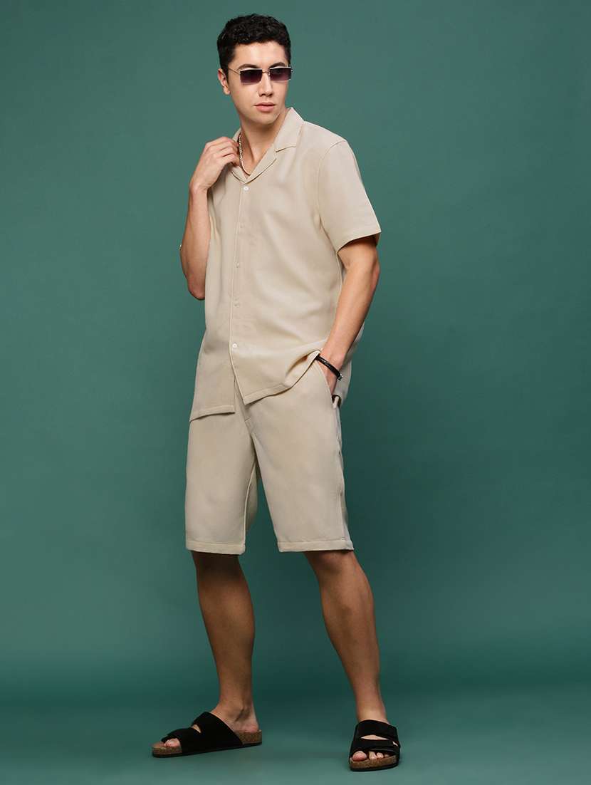 men beige solid co-ord set - 21514636 -  Standard Image - 4