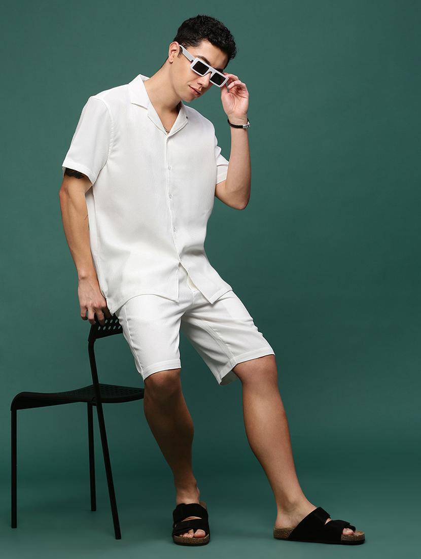 men white cotton blend shirt & shorts co-ord set - 21514640 - Standard Image - 4