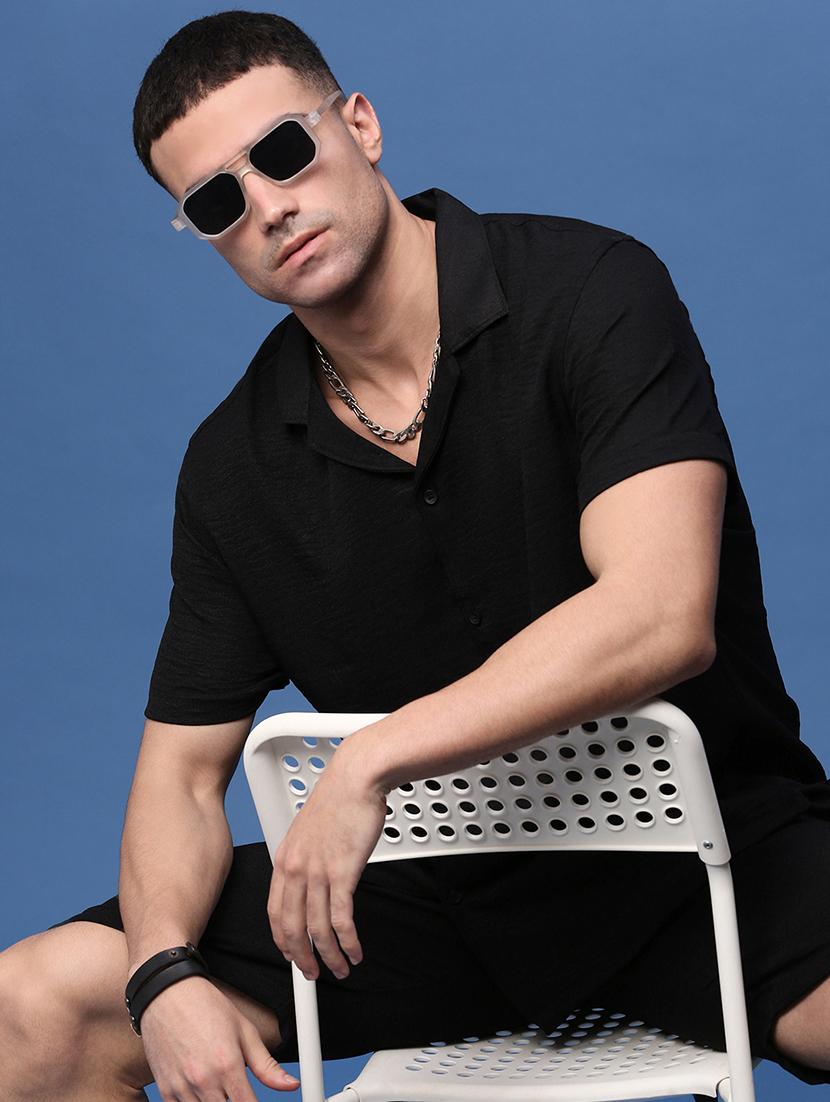men collared solid co-ord set - 21514664 - Standard Image - 1