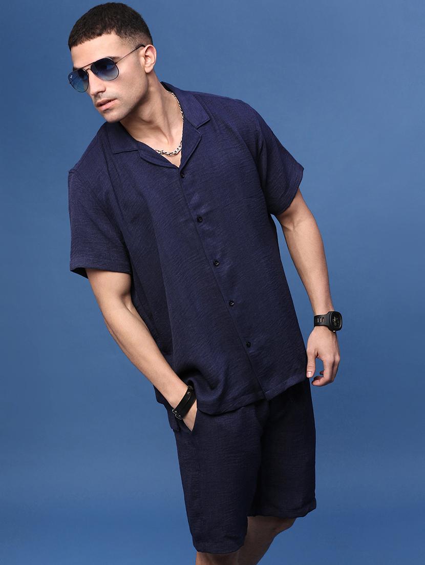 men collared solid co-ord set - 21514665 - Standard Image - 1