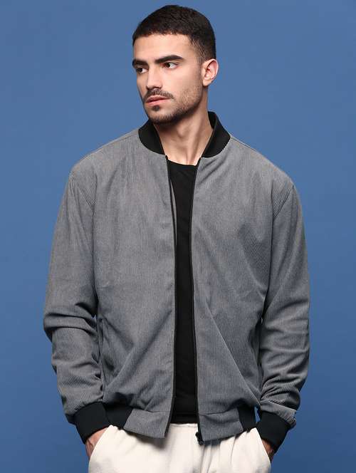 men grey solid long sleeve casual jacket - 21514674 -  Standard Image - 0