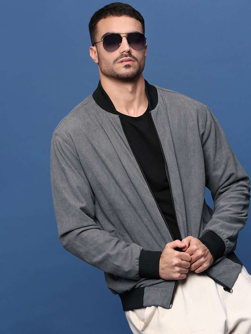men grey solid long sleeve casual jacket - 21514674 - Standard Image - 1
