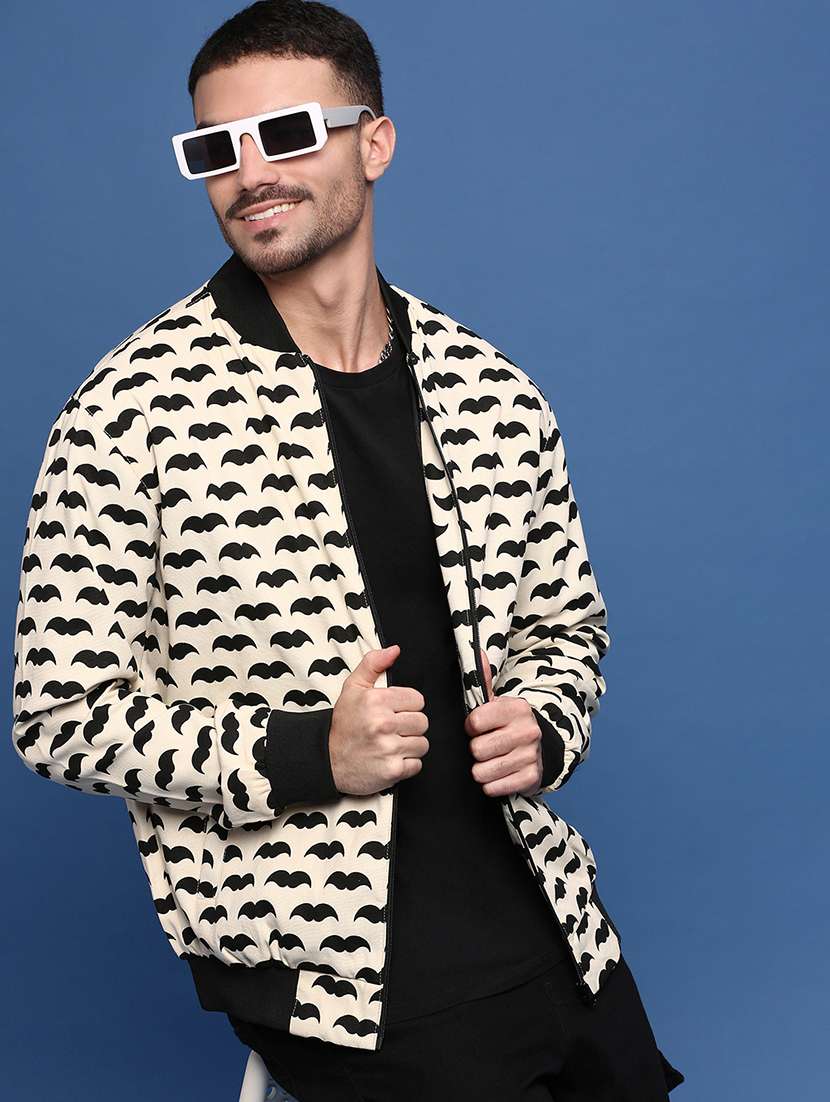 men cream printed bomber jacket - 21514678 -  Standard Image - 1