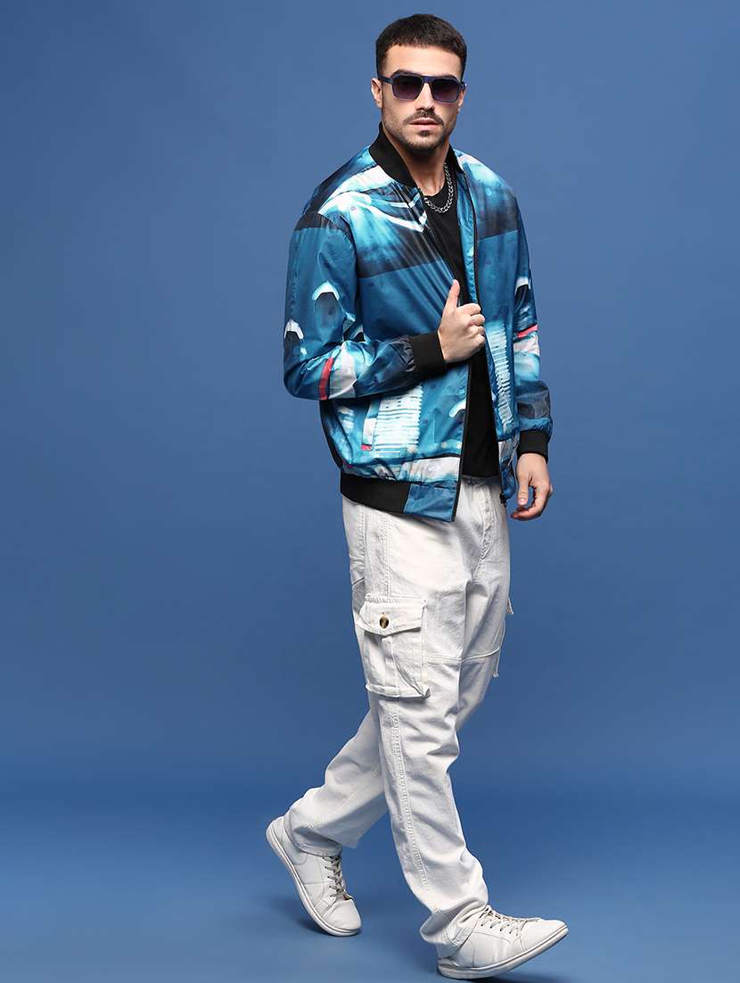 men blue printed bomber jacket - 21514679 -  Standard Image - 4