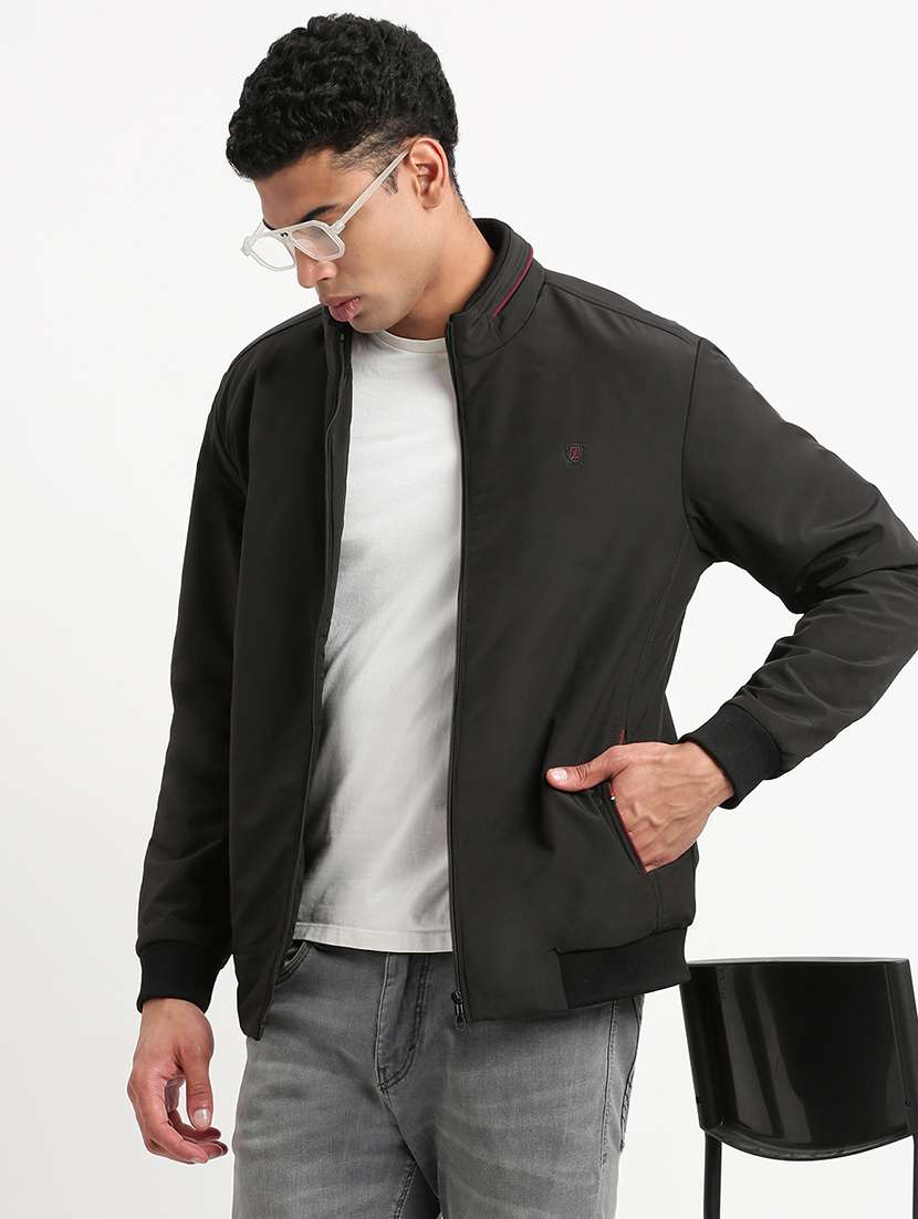 men black solid bomber jacket - 21514681 -  Standard Image - 1