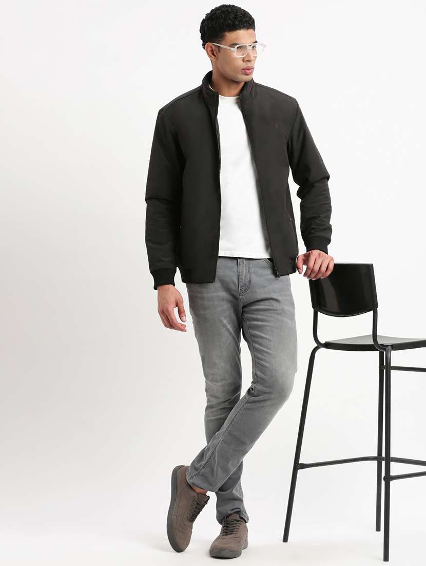 men black solid bomber jacket - 21514681 -  Standard Image - 4