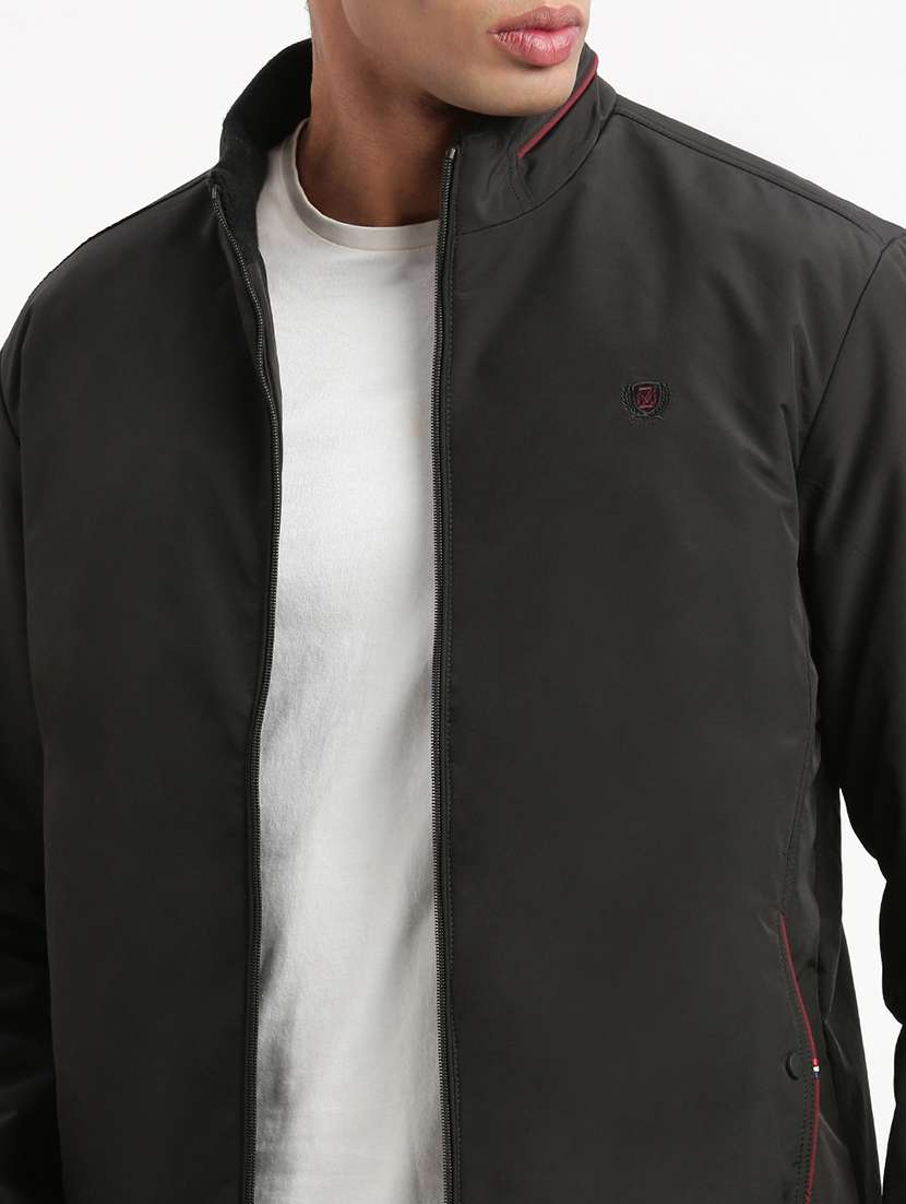 men black solid bomber jacket - 21514681 -  Standard Image - 6