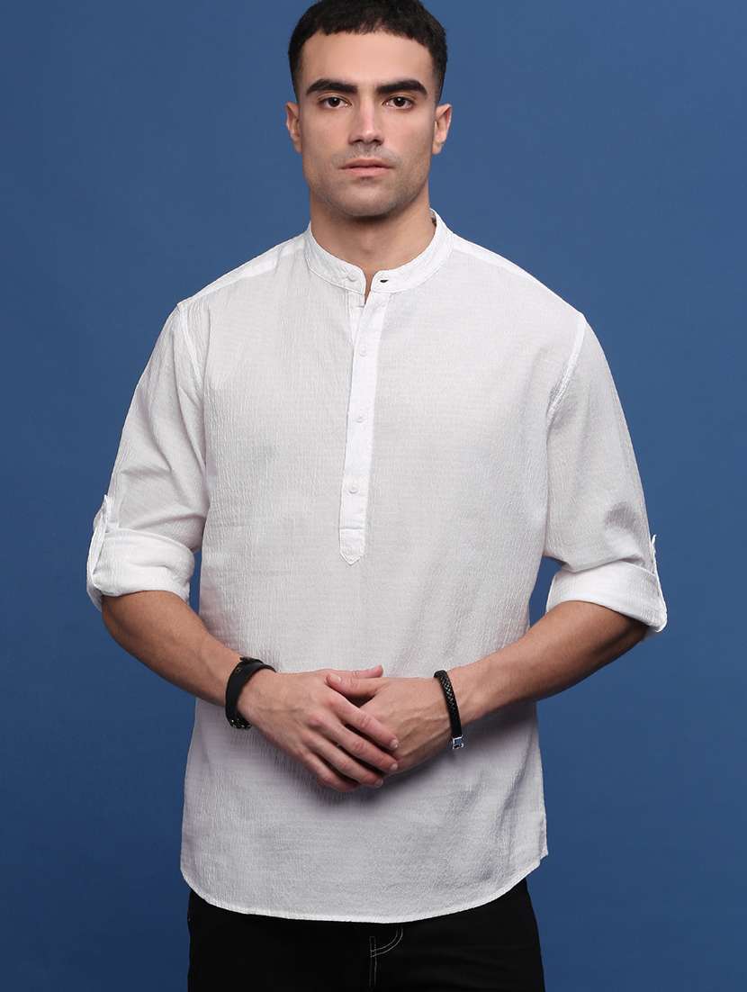 men mandarin neck solid short kurta