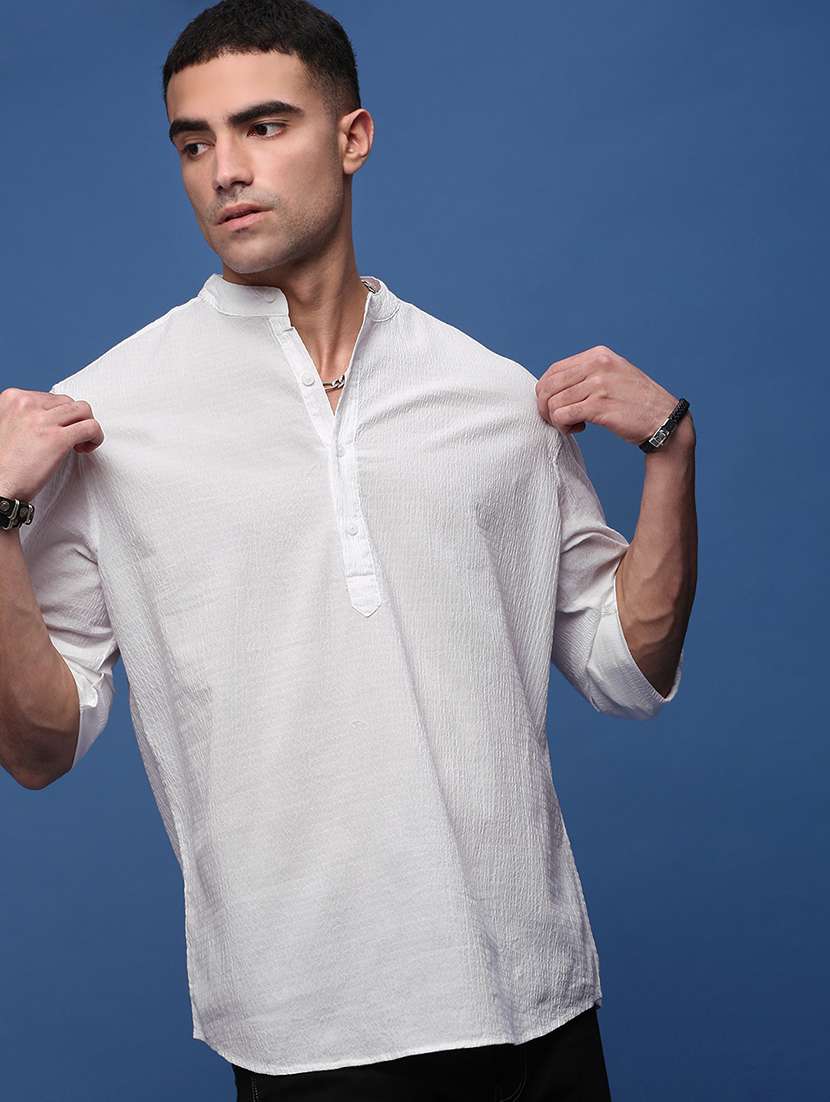 men mandarin neck solid short kurta - 21514684 -  Standard Image - 1