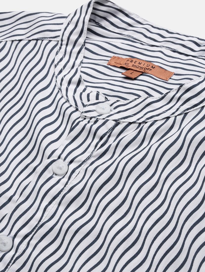 men mandarin neck stripes short kurta - 21514688 - Standard Image - 6